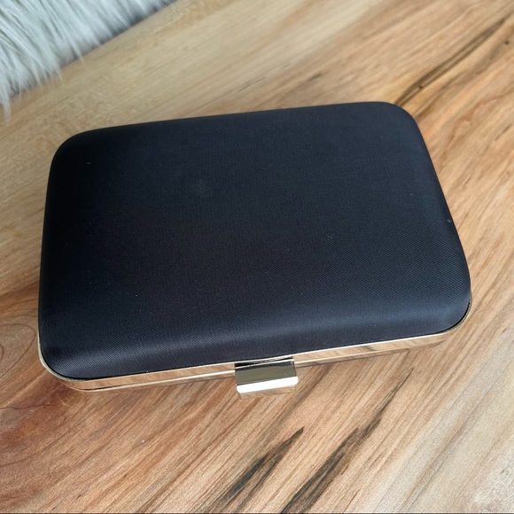 HUGO BOSS Square Hard shell Clutch. Black with Gold trim and clasp. - Picture 6 of 9